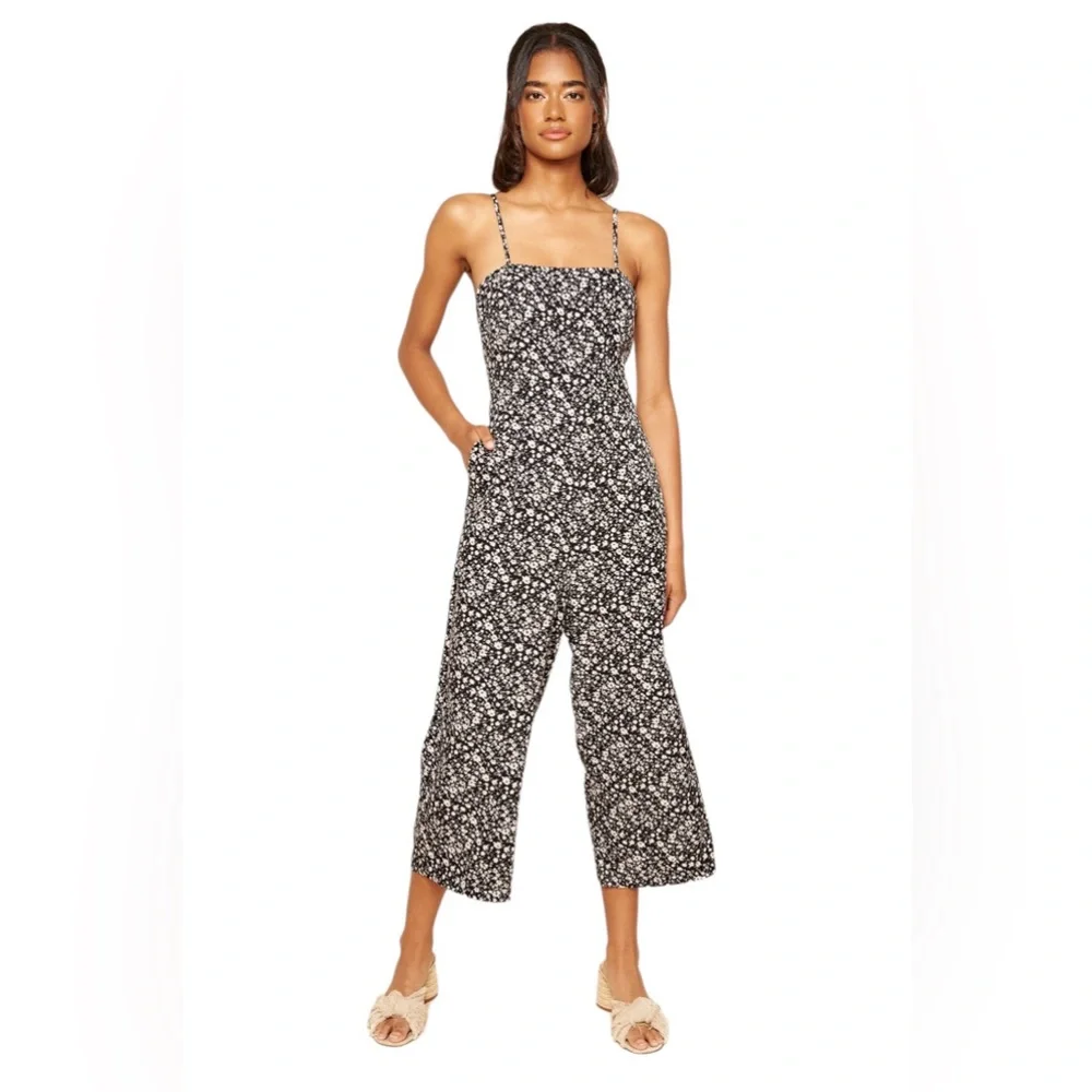 Sugarlips Floral Jumpsuit, Black/White, Size Small, NWT, cropped, square neck - Picture 1 of 10